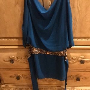 Beautiful sequined open back blue dress